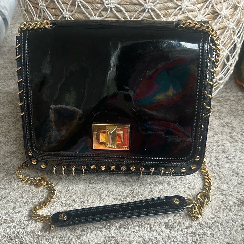 Emilio Pucci Black Patent Leather Vintage Crossbody Bag